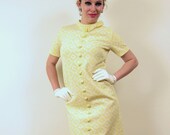 Vintage 1960s Mod Dress in Yellow & White Geometric Print with Bow