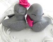 Love Birds Wedding Cake Topper, Grey and Fuchsia, Bride and Groom Keepsake, Fully Customizable