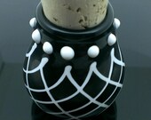 Flameworked Glass Onyx and Ivory Reticello Jar with Natural Cork by Bashi Alé