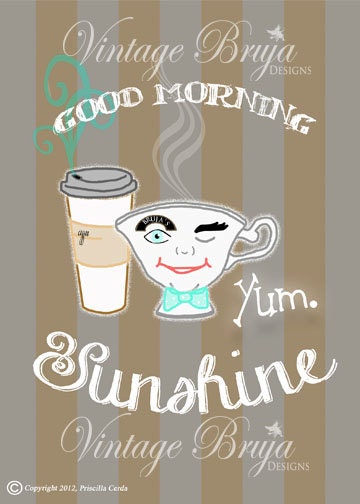 8 x10 coffee love print- "good morning... sunshine" -ready to frame with mat -