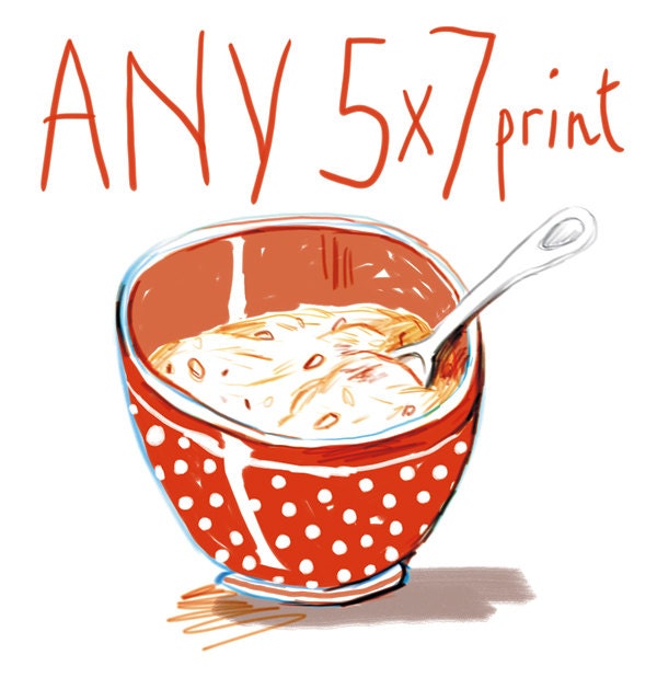 Any 5X7 fine art print, Kitchen art, Watercolor food illustration