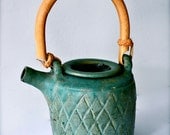 Vintage Teapot - Jade Green Clay Bamboo Ceramic Japanese