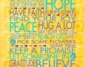 Keep the Faith - Positive Karma - 11x14 - WORD ART PRINTS - Hope Healing Peace Faith Yellow