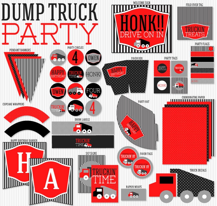 Truck Party PRINTABLE Boy Birthday Full Collection by Love The Day Il_570xn