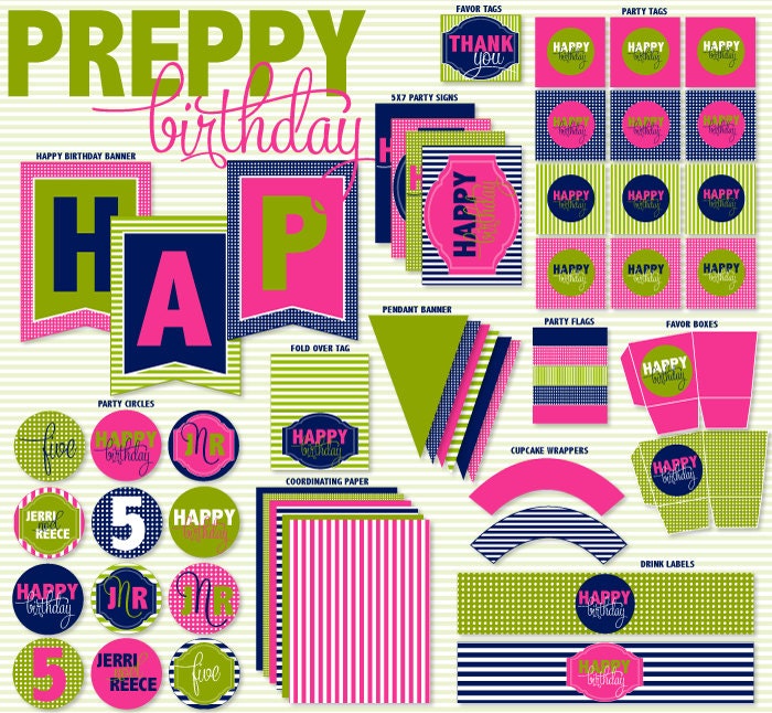 Preppy Party PRINTABLE Birthday by Love The Day Il_570xn