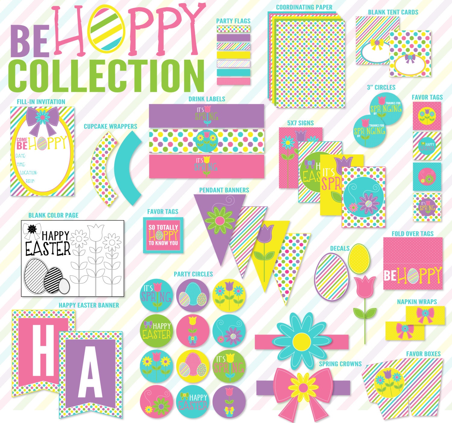 Spring Easter PRINTABLE Party 'Be Hoppy' Collection by Love The Day Il_570xn
