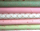 Pink/Green/White floral fabric bundle, 1 fat quarter each