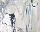 OOAK Contemporary Abstract Painting-Mixed Media on Canvas- 36"x48"Cream-Off White- White -Black- Medium Blues-Pale Rose-Silver Metallic