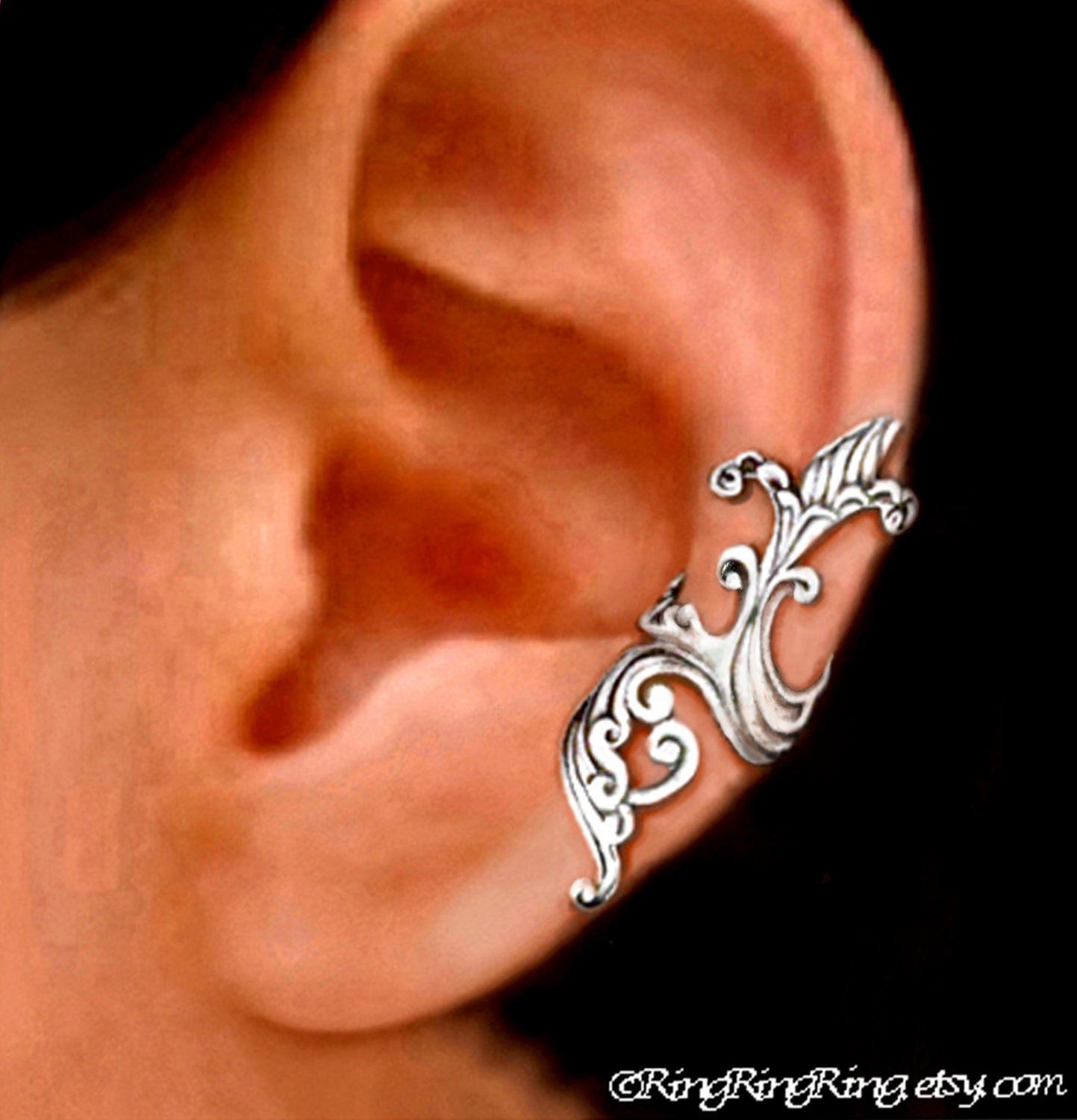 925, Iris wave - solid sterling silver ear cuff earring jewelry non pierced earcuff  fleur de lis 052813
