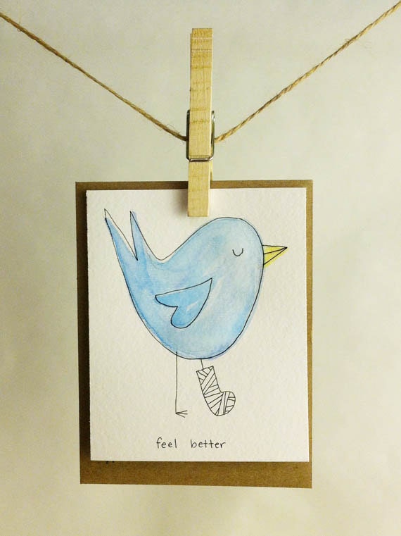 Handmade Feel Better Bird Card - Get well soon