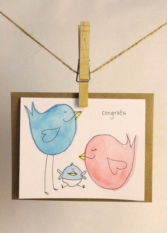 Handmade Congrats on your New Baby - Girl or Boy - Baby Announcement