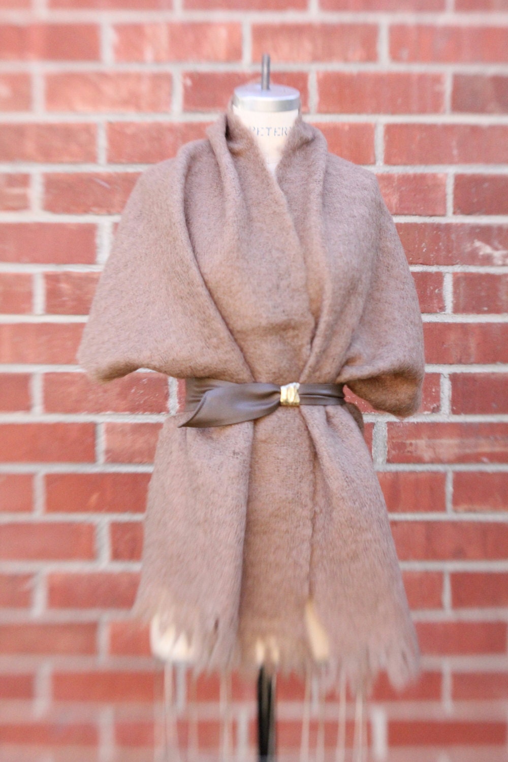 Vintage 70's Brown Blanket Mohair Shawl