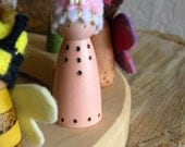 Waldorf Birthday Ring Decor, Small Peg Doll, hand dyed wool, jeweled crown, Waldorf Toy, Girl Birthday, pink, peach, lavender