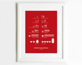 Kitchen Conversions Red Art Poster, Kitchen Art, Kitchen Posters, Kitchen Measurements,  13x19