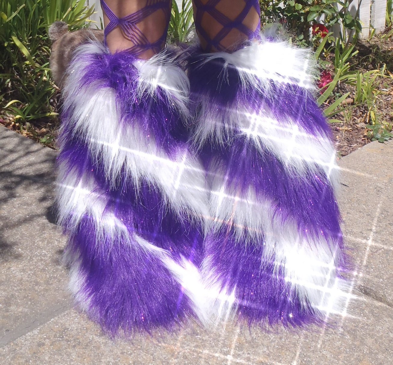 MLP -Rarity- Inspired Furry Boot Covers - Sparkle wHITE & Purple Kandi Kane Style, Go Go Fluffies