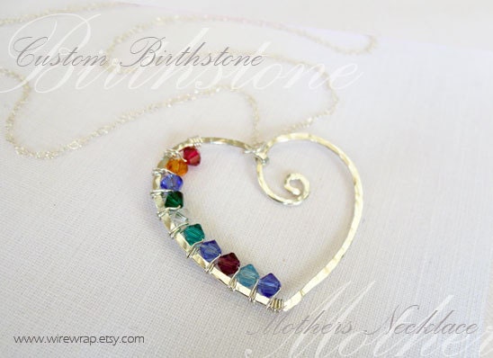 Mothers Necklace with Custom Child Birthstones, Sterling Silver