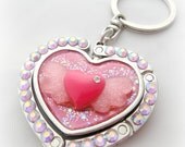 Winged heart keychain, decoden folding purse hook, bag charm, teen girl accessory
