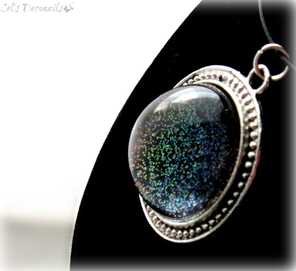 Rainbow glitter gothic pendant, statement jewelry, gift for her
