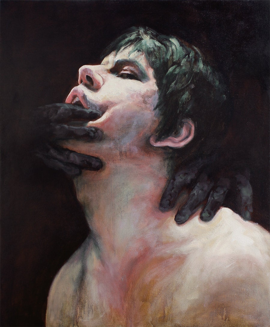 The Persistence of Suppressed Thoughts IV - original collaborative oil painting diptych by Cara and Louie