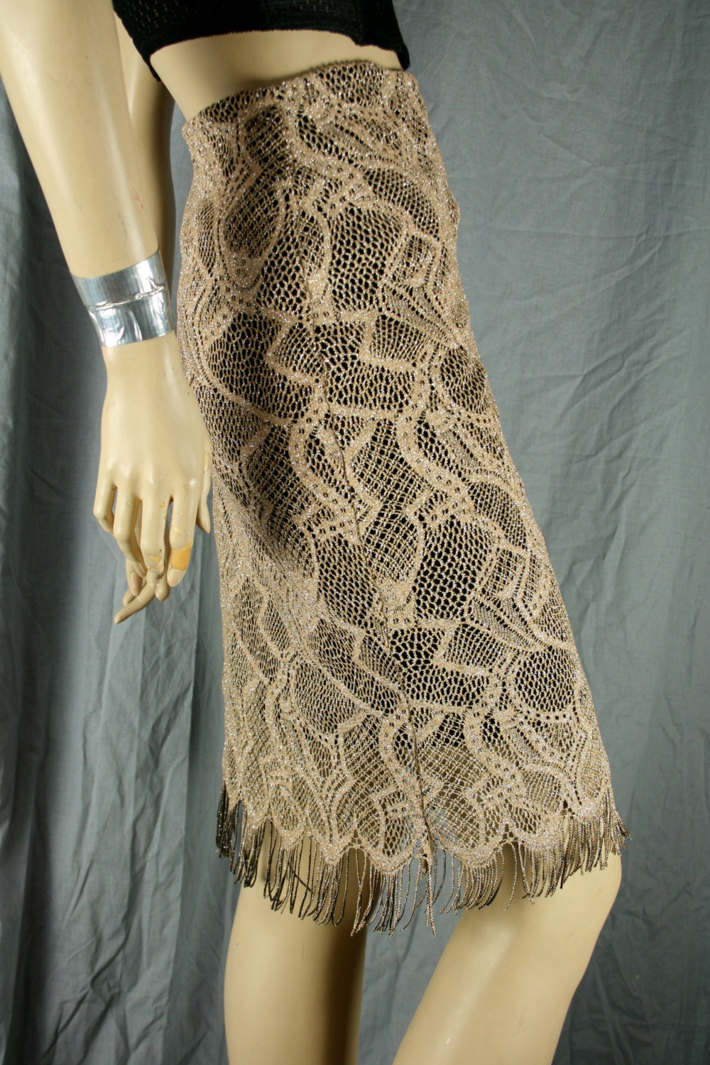 fringe crochet skirt nude silver
