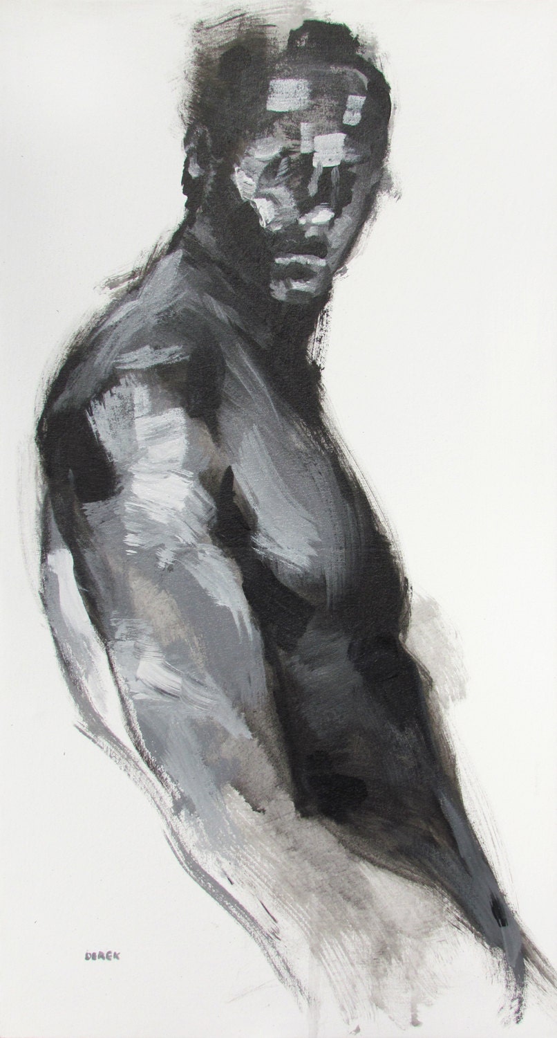 Large Figurative Painting, original fine art abstract art - 19 x 36" - large panel by Derek Overfield