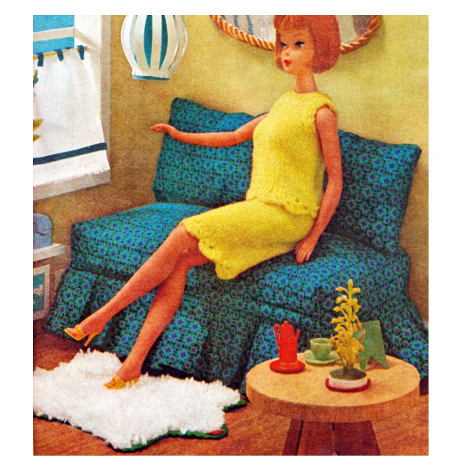 Vintage Craft Pattern 1960s Barbie Furniture Mid Century Patio Couch Table Rug Digital PDF