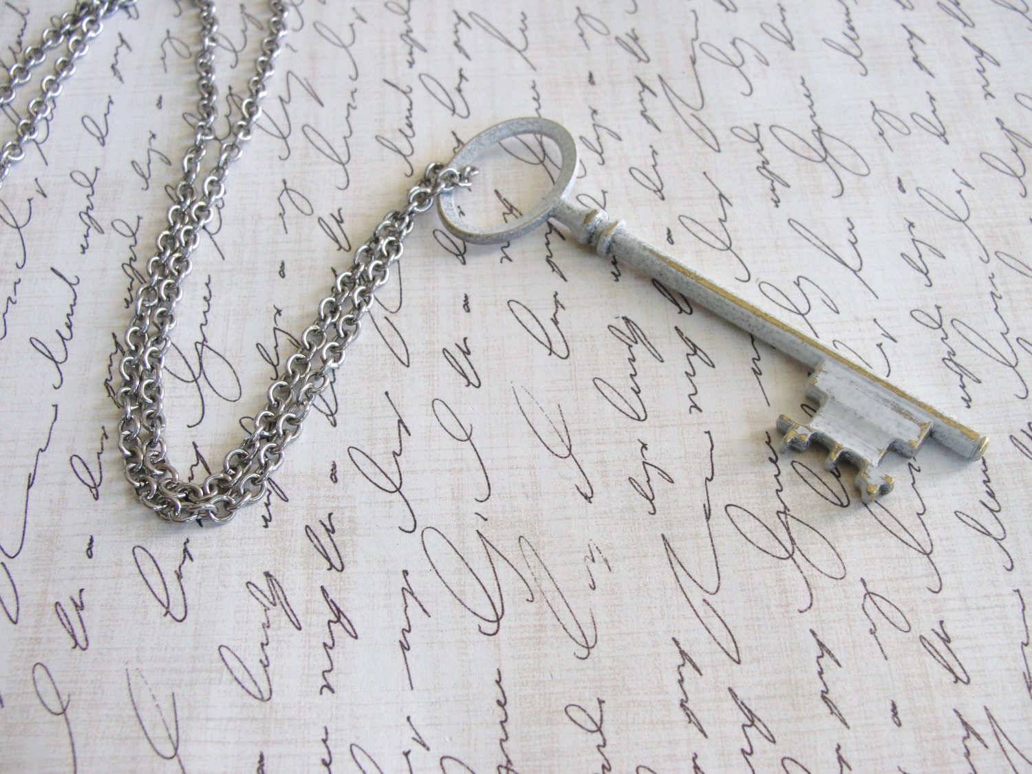Large handpainted Key shabby chic necklace