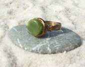 Dig Deep Ring - green stone - antique wire wrapped - size 7 1/4