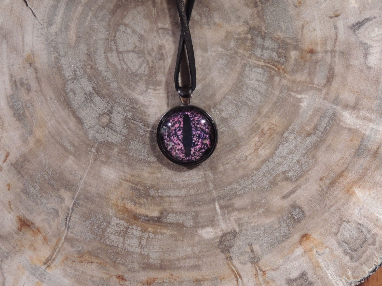 Large Dragon eye Necklace (Purple  eye in Gunmetal bezel)