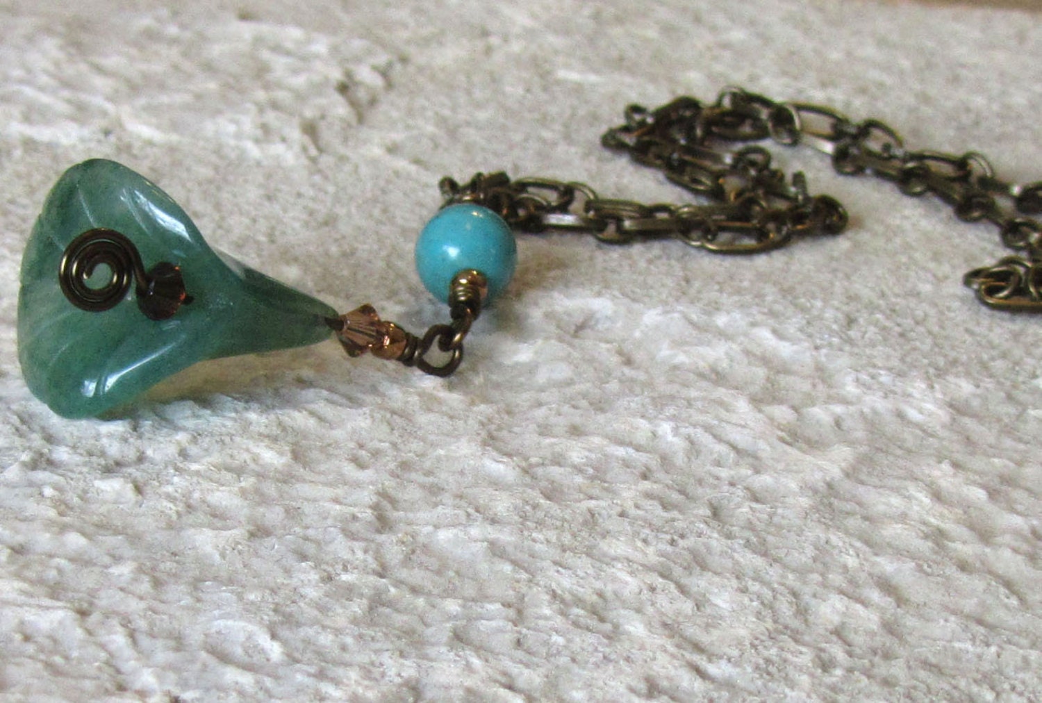 Jade Flower Necklace with Magnesite, Swarovski, and Brass