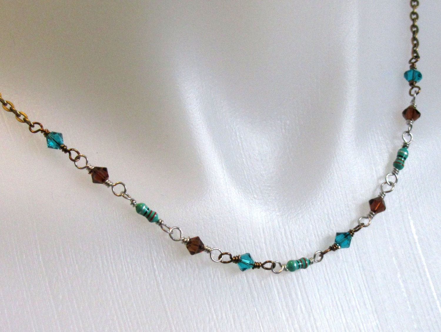 Resistor Necklace with Turquoise and Topaz Swarovski and Brass Chain