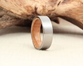 Size 7.75- Titanium and Jack Daniels Whiskey Barrel White Oak Stave Wood Ring Titanium Ring