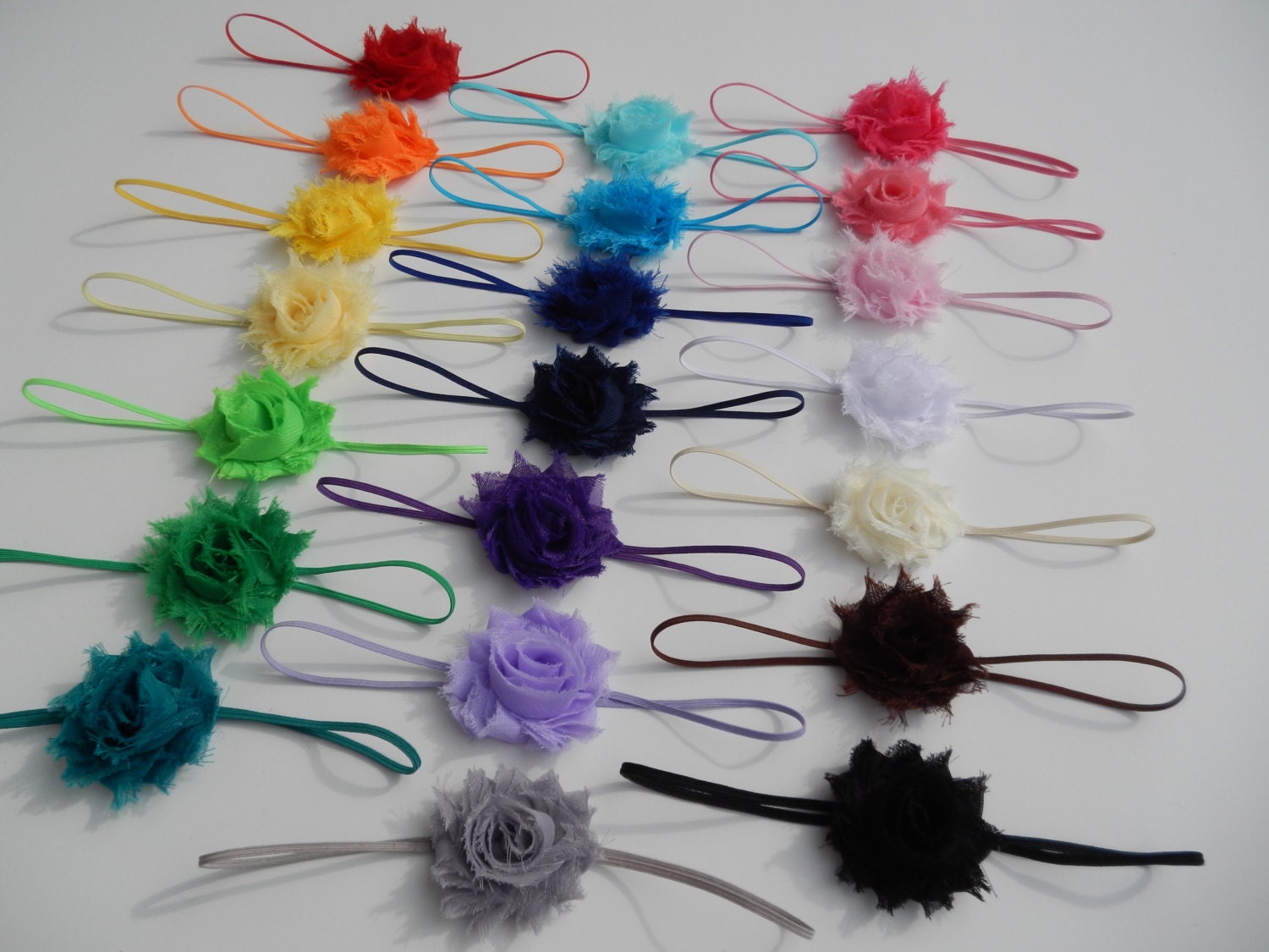 You Pick 7 - MINI Shabby Chic Rose Headband Set - 21 colors to choose from - Infant Headband - Newborn Headband - Children's Headband