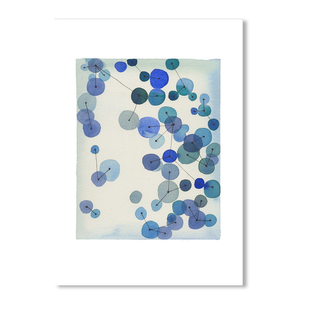 Constellation - print giclee from  watercolor painting - blue circles connected by geometric lines