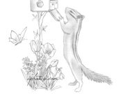 chipmunk looking in mailbox original art card