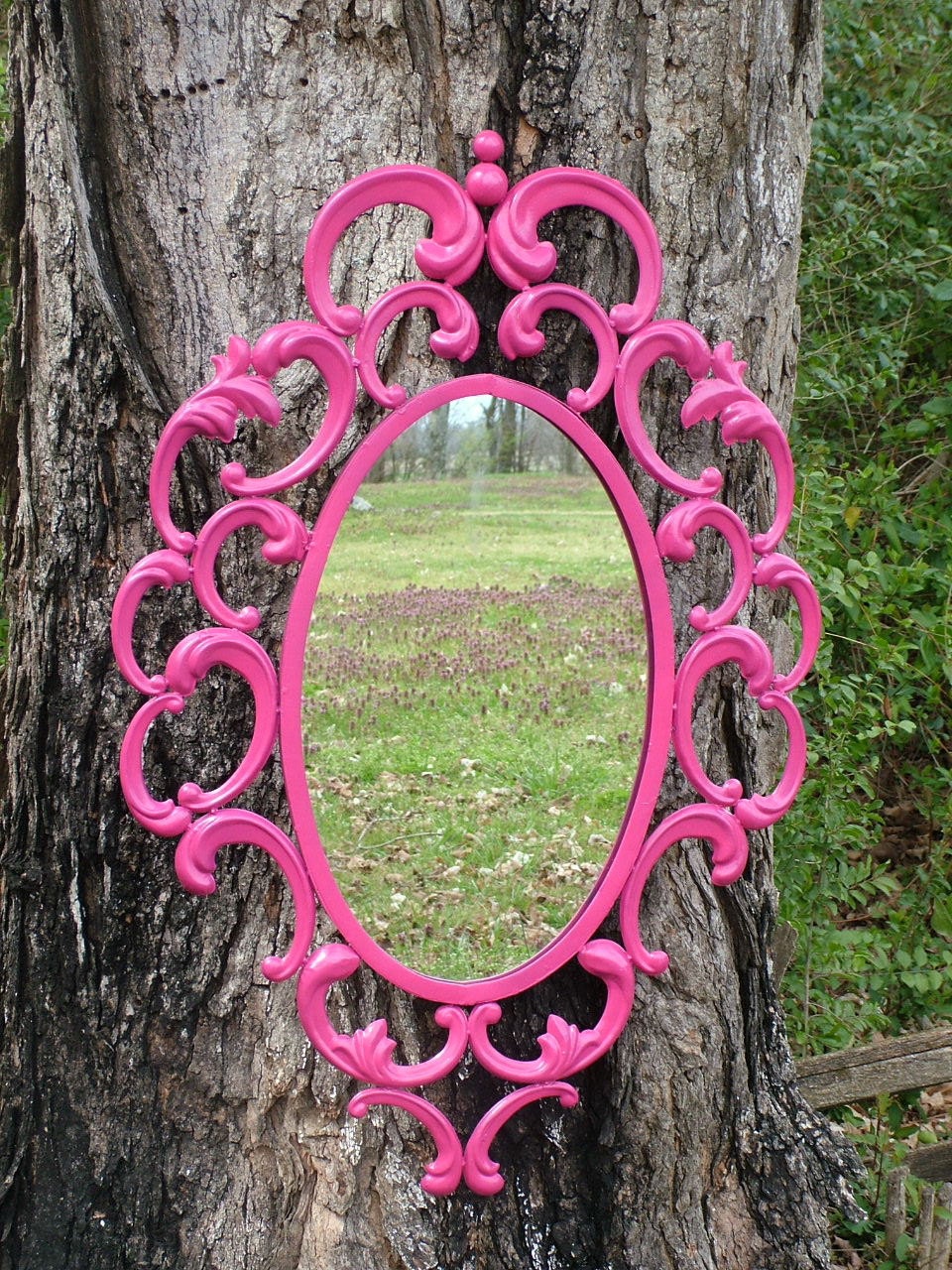 Shabby Chic Ornate Mirror, Curvy Baroque Design ,Large Wall Mirror, Shown in Hot Pink or CHOOSE Color Size 35 x 24