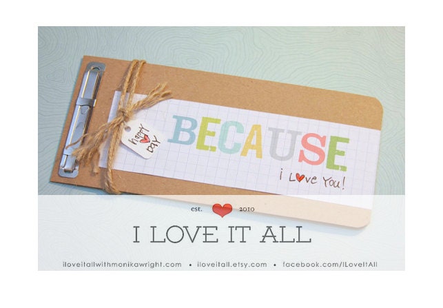 Because I Love You Anniversary Birthday Wedding Engagement Marriage Love Coupon Book . Father's Day Mini Album Card  // Under 15 Gift