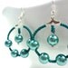 Teal Green Emerald Glass Pearl Dangle Hoop Earrings on Silver Plated Hooks or Clip Ons