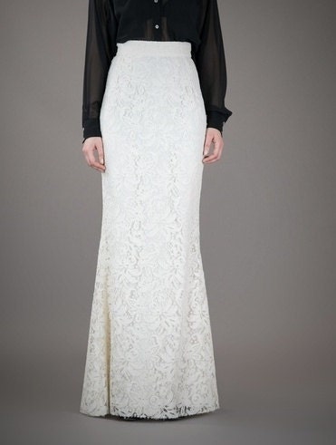 Floor length white lace maxi skirt, slightly Mermaid silhouette high quality tailor made, High fashion ,plus size black , ivory