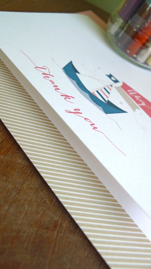 Personalized Stationery, Nautical Stationery, Nautical Thank You Notes, Paper Sailboat Nautical Thank You Cards