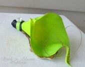 Lime green boutonniere real touch calla lily men groomsmen wedding boutonnieres