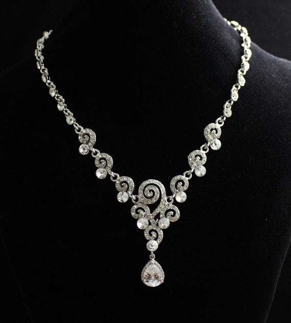 Bridal Necklace, Art Deco Pave Crystal Bridal Necklace, Wedding Jewelry, Bridal Jewelry,  BeFrosted SIAN