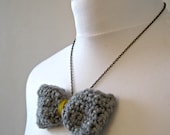 Crochet bow necklace Bow pendant in Grey and Mustard Bow tie Knitted Necklace