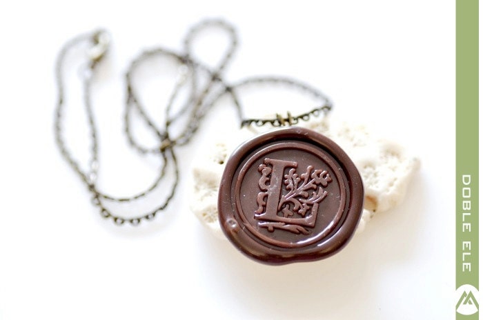 Personalized Wax Seal Necklace - Filigree Initial - 10 Colors Available
