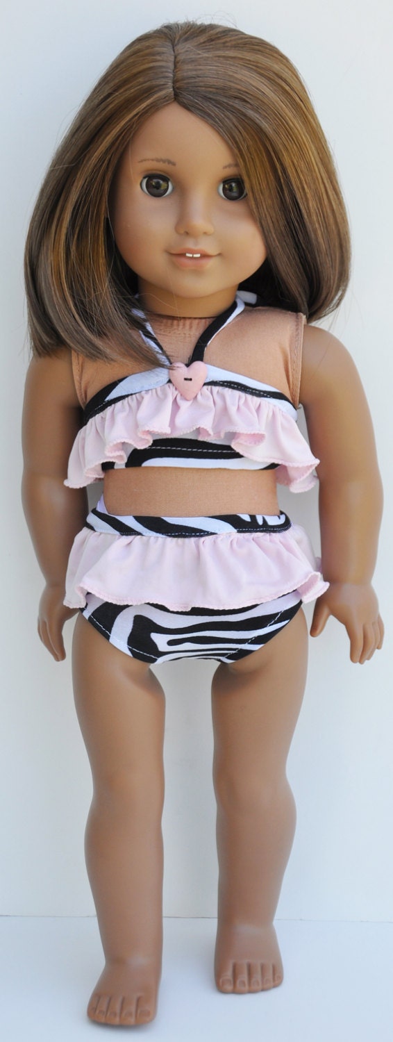 American Girl Swimsuit - Ruffled Bikini in Zebra and Pink