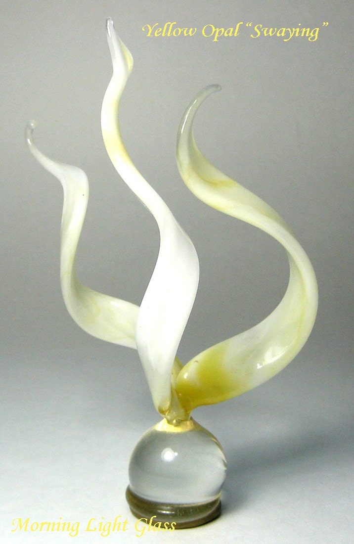 Yellow Opal Glass Abstract Sculpture, Art Glass