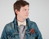 Bow Tie/Bowtie in Ivory Red & Brown Ticking Stripe