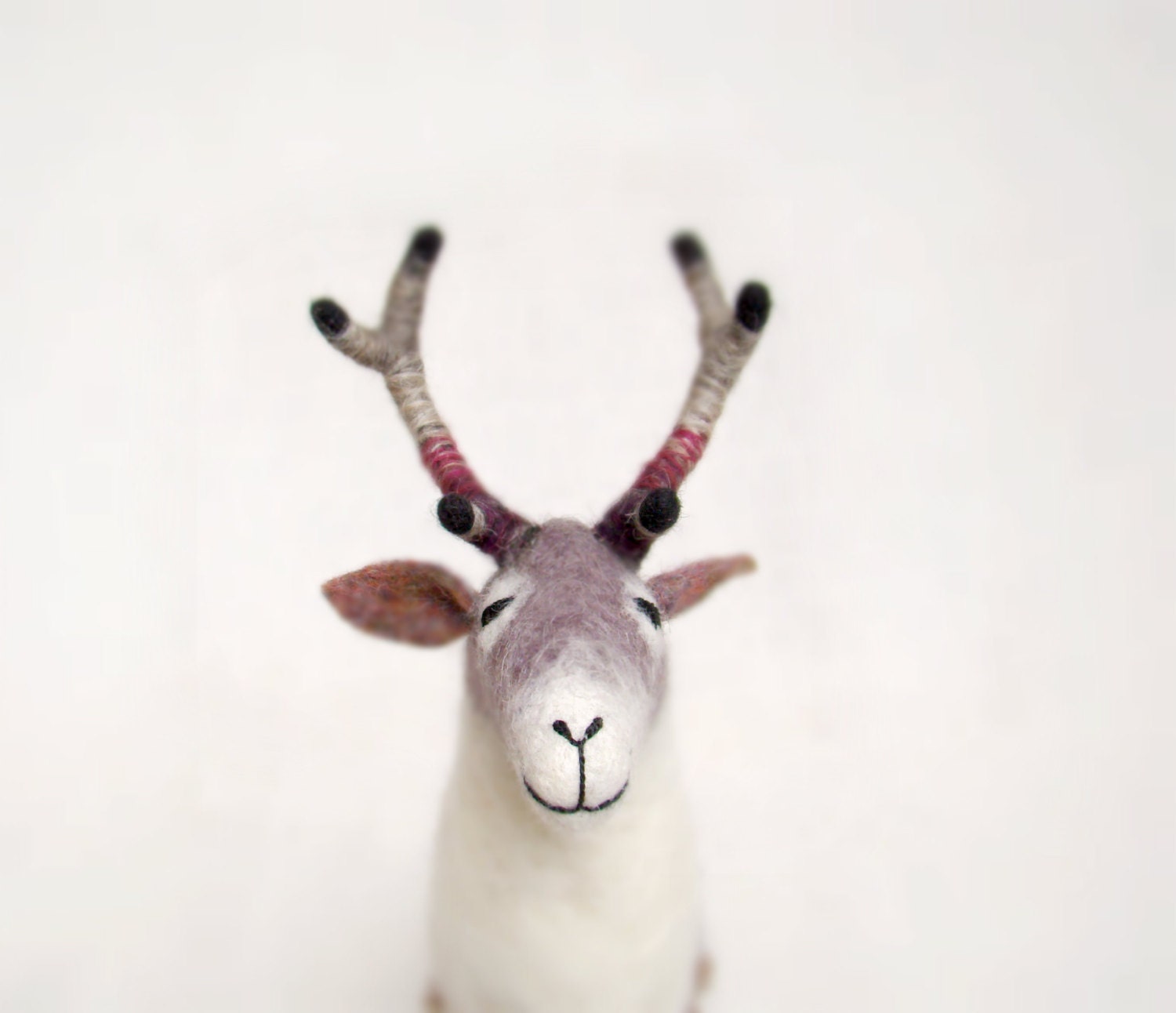 Reinhold - Felt Reindeer. Art Puppet, Marionette, Stuffed Animal, Felted Toys. grey, gray, purple, burgundy. MADE TO ORDER