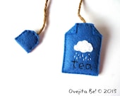 Felt teabag bookmark - Rainy Day in blue