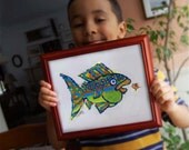 Whimsical Funky Fish Art Print - Colorful Creative Affordable Kids Room, Lake House Wall Decor